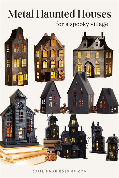 little black metal houses used for decoration|black metal haunted houses.